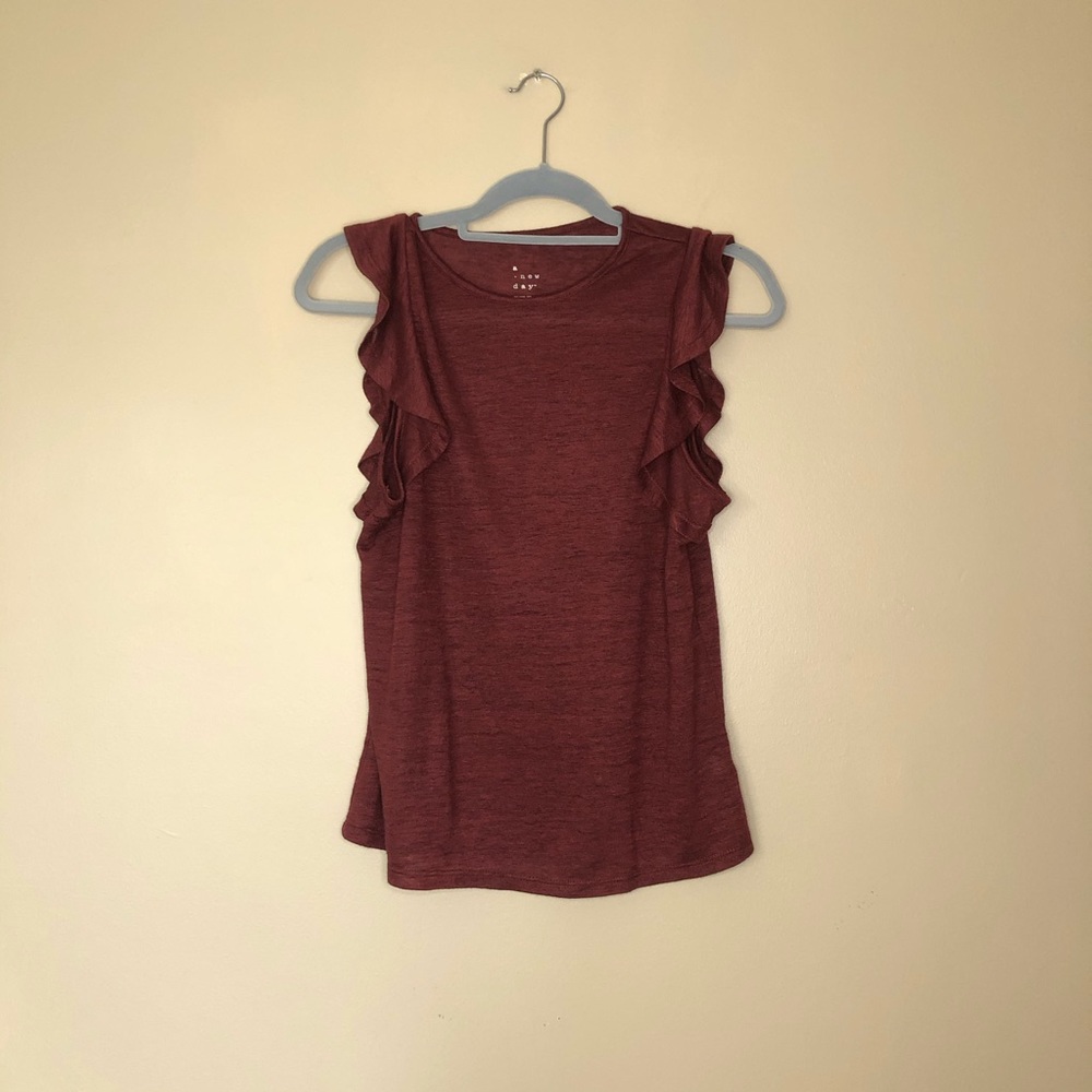 Burgundy Top with Ruffle Sleeves